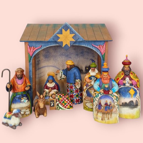 Vtg 2004 Jim Shore Mini Nativity Scene 10pc Set Heartwood Creek Complete Box